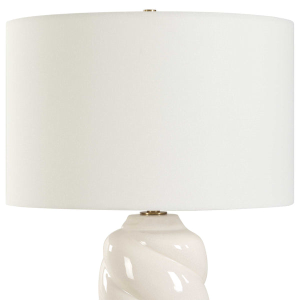 Uttermost Anneli White Swirl Table Lamp - Elegant Coastal Design With Crystal Foot & Brass Accents White Ceramic,Crystal,Iron,Fabric 30573