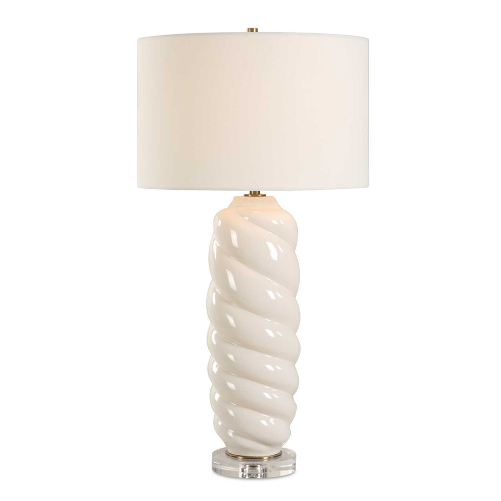 Uttermost Anneli White Swirl Table Lamp - Elegant Coastal Design With Crystal Foot & Brass Accents White Ceramic,Crystal,Iron,Fabric 30573