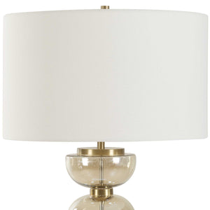Uttermost Modern Half-sphere Table Lamp With Amber Glass & Brass Accents – Stylish White Shade Brass,Brown,Gold Glass,Iron,Fabric 30568