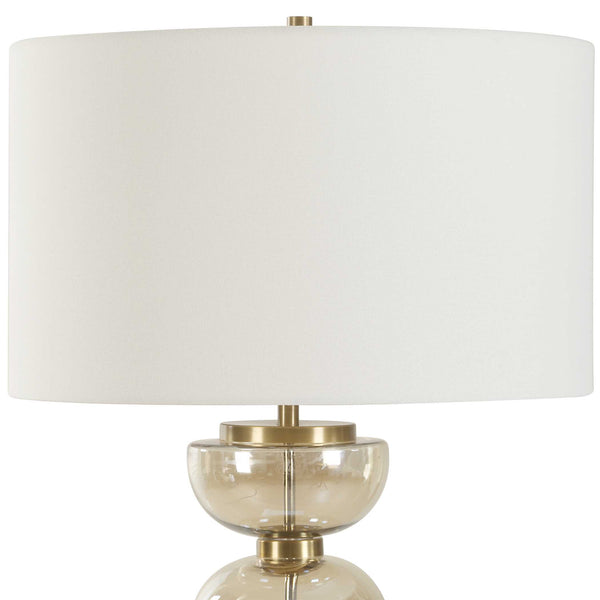 Uttermost Modern Half-sphere Table Lamp With Amber Glass & Brass Accents – Stylish White Shade Brass,Brown,Gold Glass,Iron,Fabric 30568