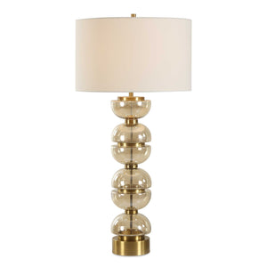 Uttermost Modern Half-sphere Table Lamp With Amber Glass & Brass Accents – Stylish White Shade Brass,Brown,Gold Glass,Iron,Fabric 30568
