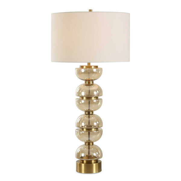 Uttermost Modern Half-sphere Table Lamp With Amber Glass & Brass Accents – Stylish White Shade Brass,Brown,Gold Glass,Iron,Fabric 30568