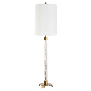 Uttermost York Crystal Buffet Lamp - Elegant Mid-century Design With Antique Brass Accents & Linen Shade Brass Glass,Iron,Fabric 30569-1