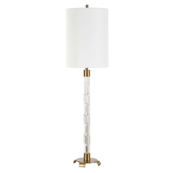 Uttermost York Crystal Buffet Lamp - Elegant Mid-century Design With Antique Brass Accents & Linen Shade Brass Glass,Iron,Fabric 30569-1