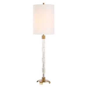 Uttermost York Crystal Buffet Lamp - Elegant Mid-century Design With Antique Brass Accents & Linen Shade Brass Glass,Iron,Fabric 30569-1