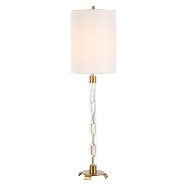 Uttermost York Crystal Buffet Lamp - Elegant Mid-century Design With Antique Brass Accents & Linen Shade Brass Glass,Iron,Fabric 30569-1