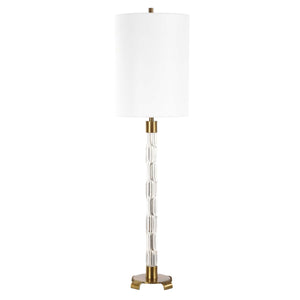 Uttermost York Crystal Buffet Lamp - Elegant Mid-century Design With Antique Brass Accents & Linen Shade Brass Glass,Iron,Fabric 30569-1
