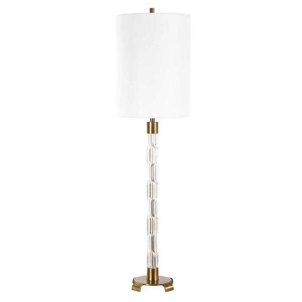 Uttermost York Crystal Buffet Lamp - Elegant Mid-century Design With Antique Brass Accents & Linen Shade Brass Glass,Iron,Fabric 30569-1