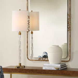 Uttermost York Crystal Buffet Lamp - Elegant Mid-century Design With Antique Brass Accents & Linen Shade Brass Glass,Iron,Fabric 30569-1