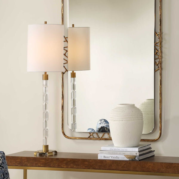 Uttermost York Crystal Buffet Lamp - Elegant Mid-century Design With Antique Brass Accents & Linen Shade Brass Glass,Iron,Fabric 30569-1