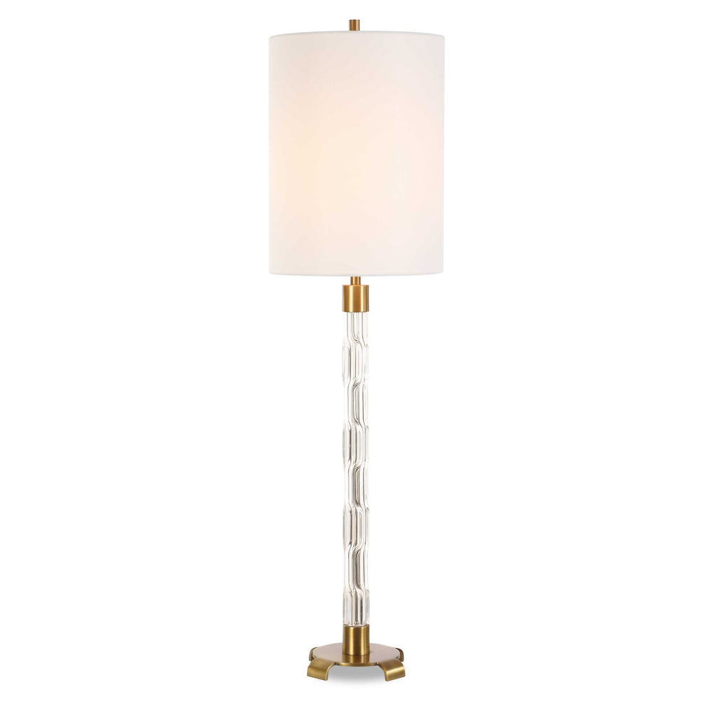 Uttermost York Crystal Buffet Lamp - Elegant Mid-century Design With Antique Brass Accents & Linen Shade Brass Glass,Iron,Fabric 30569-1