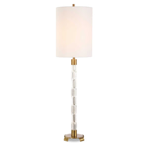 Uttermost York Crystal Buffet Lamp - Elegant Mid-century Design With Antique Brass Accents & Linen Shade Brass Glass,Iron,Fabric 30569-1