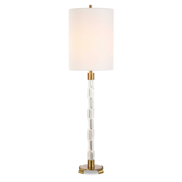 Uttermost York Crystal Buffet Lamp - Elegant Mid-century Design With Antique Brass Accents & Linen Shade Brass Glass,Iron,Fabric 30569-1