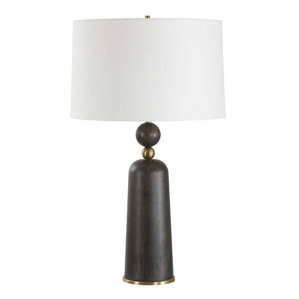 Uttermost Mcquinn Dark Walnut Table Lamp With Antique Brass Accent And Elegant White Linen Shade Black Metal,Wood,%Fabric 30588