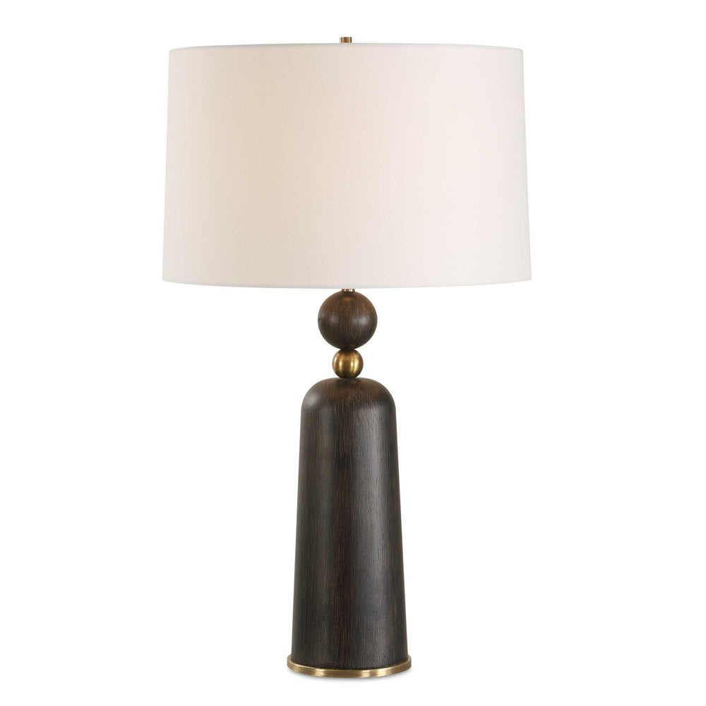 Uttermost Mcquinn Dark Walnut Table Lamp With Antique Brass Accent And Elegant White Linen Shade Black Metal,Wood,%Fabric 30588