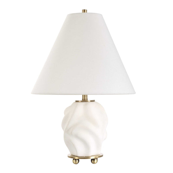 Uttermost Bora White Accent Lamp - Elegant 3d Swirled Ceramic Base With Brass Accents & Linen Shade White Metal,Ceramic,Fabric 30589-1