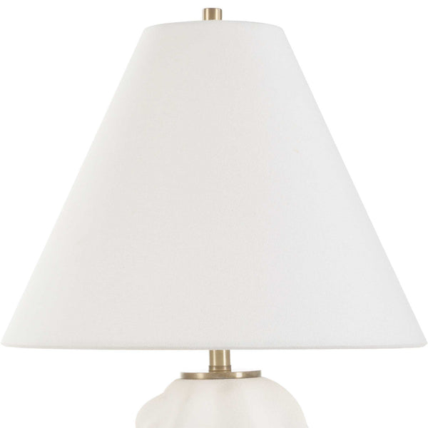 Uttermost Bora White Accent Lamp - Elegant 3d Swirled Ceramic Base With Brass Accents & Linen Shade White Metal,Ceramic,Fabric 30589-1
