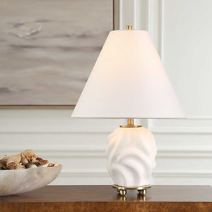 Uttermost Bora White Accent Lamp - Elegant 3d Swirled Ceramic Base With Brass Accents & Linen Shade White Metal,Ceramic,Fabric 30589-1