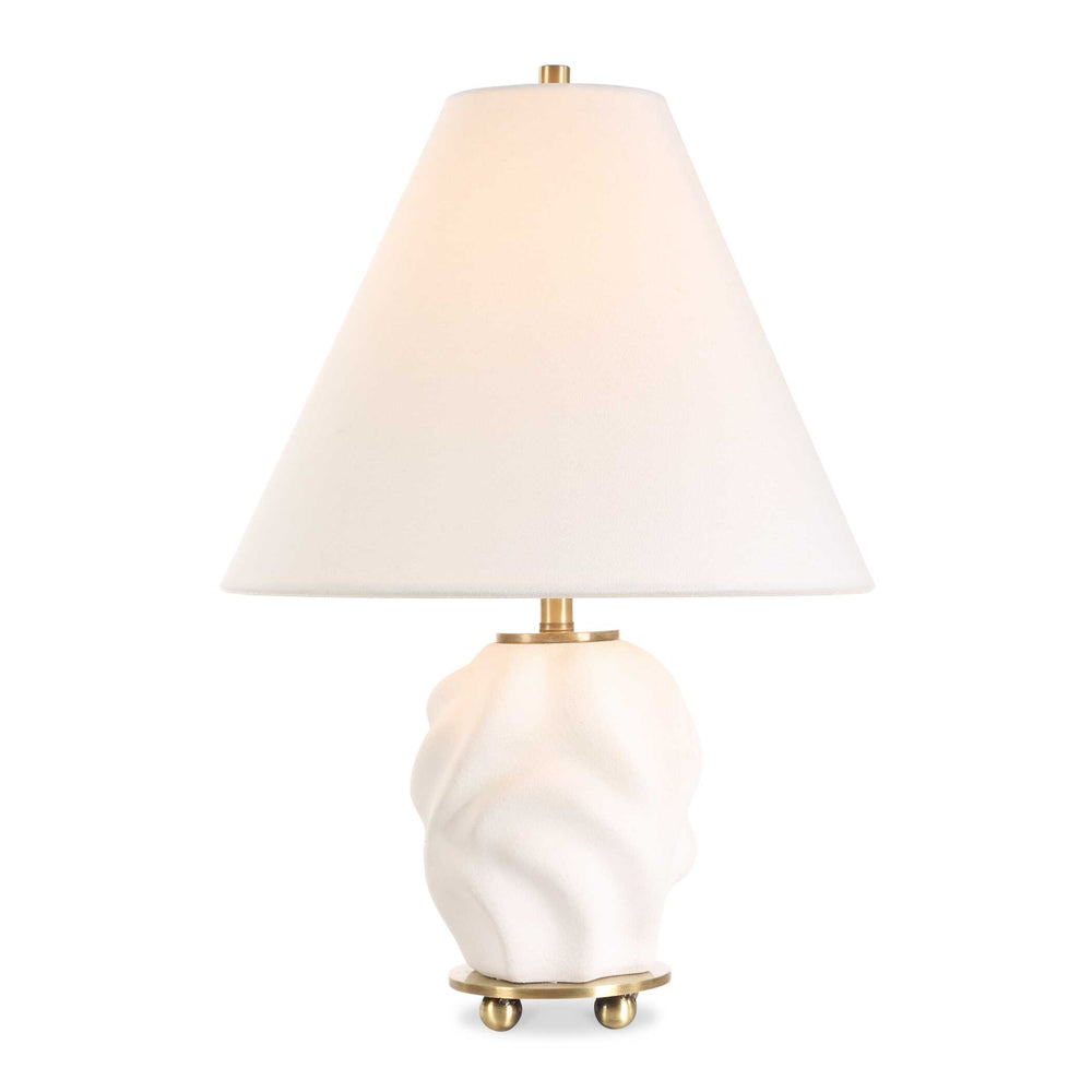 Uttermost Bora White Accent Lamp - Elegant 3d Swirled Ceramic Base With Brass Accents & Linen Shade White Metal,Ceramic,Fabric 30589-1
