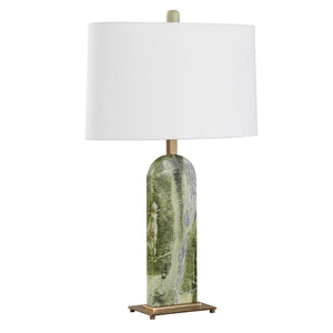 Uttermost Moorea Green Marble Table Lamp - Unique Antique Brass Accents & Crisp White Linen Shade Green Marble,Metal,Fabric 30596-1
