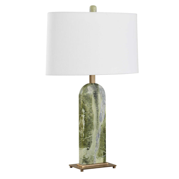 Uttermost Moorea Green Marble Table Lamp - Unique Antique Brass Accents & Crisp White Linen Shade Green Marble,Metal,Fabric 30596-1