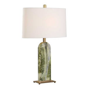 Uttermost Moorea Green Marble Table Lamp - Unique Antique Brass Accents & Crisp White Linen Shade Green Marble,Metal,Fabric 30596-1