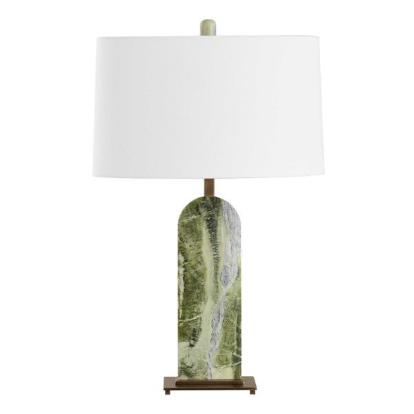 Uttermost Moorea Green Marble Table Lamp - Unique Antique Brass Accents & Crisp White Linen Shade Green Marble,Metal,Fabric 30596-1