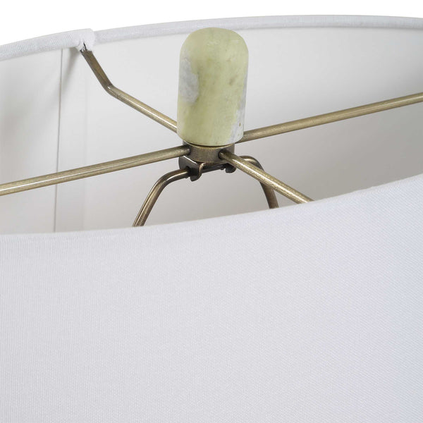 Uttermost Moorea Green Marble Table Lamp - Unique Antique Brass Accents & Crisp White Linen Shade Green Marble,Metal,Fabric 30596-1