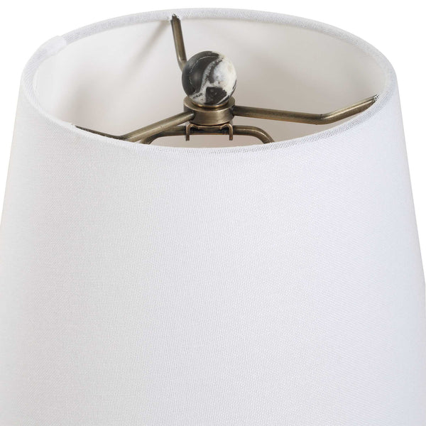 Uttermost Marcela Panda Marble Buffet Lamp - Elegant Hourglass Design With Antique Brass Accents Black Marble,Metal,Fabric 30598-1