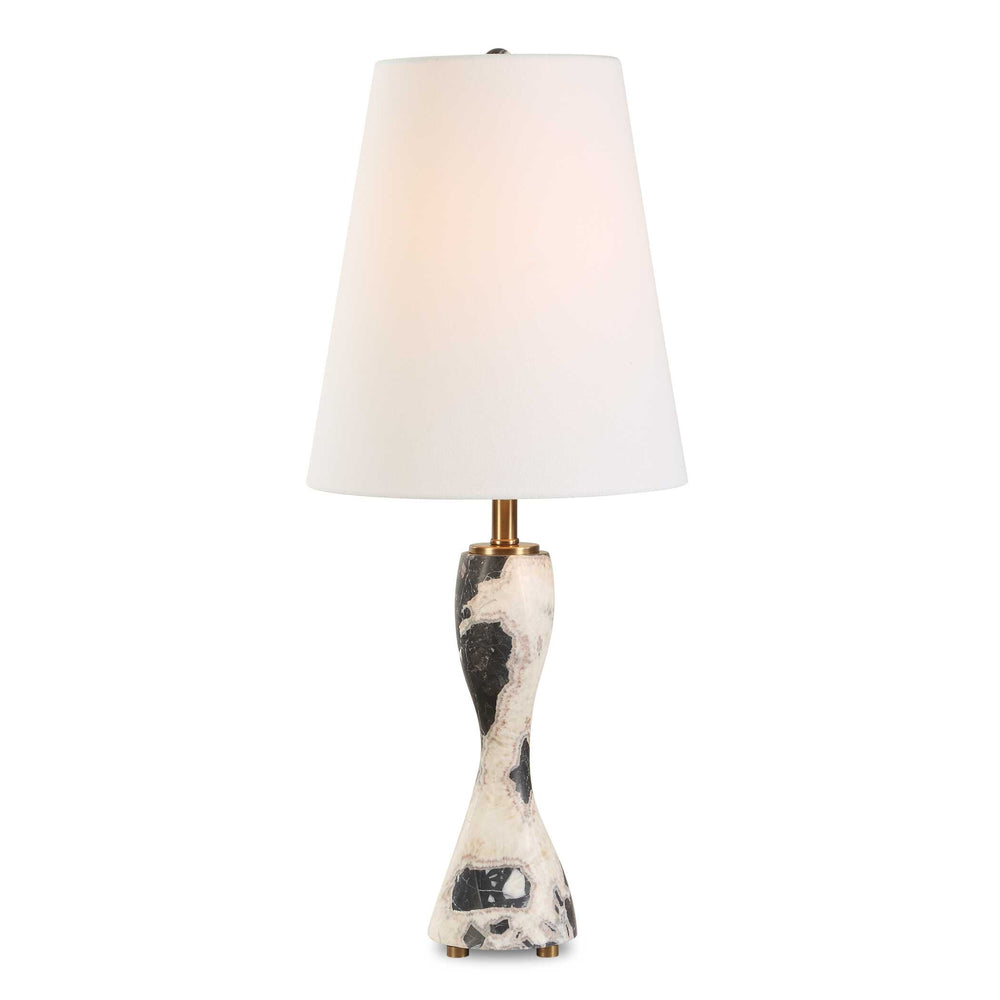 Uttermost Marcela Panda Marble Buffet Lamp - Elegant Hourglass Design With Antique Brass Accents Black Marble,Metal,Fabric 30598-1