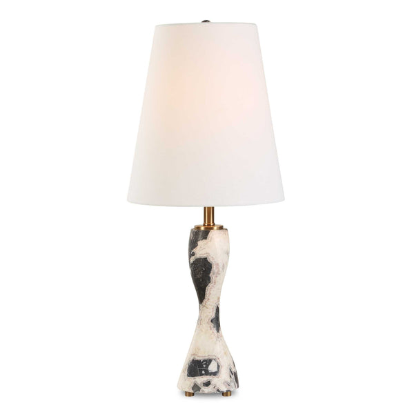 Uttermost Marcela Panda Marble Buffet Lamp - Elegant Hourglass Design With Antique Brass Accents Black Marble,Metal,Fabric 30598-1