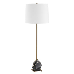 Uttermost Rowland Panda Marble Buffet Lamp - Unique Black & White Design With Antique Brass Accents Black,Brass Marble,Metal,Fabric 30599-1