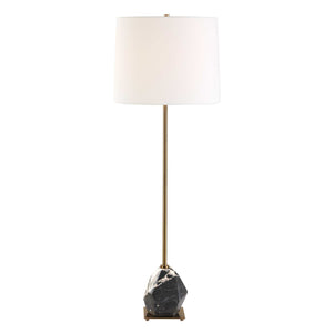 Uttermost Rowland Panda Marble Buffet Lamp - Unique Black & White Design With Antique Brass Accents Black,Brass Marble,Metal,Fabric 30599-1