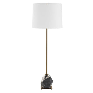 Uttermost Rowland Panda Marble Buffet Lamp - Unique Black & White Design With Antique Brass Accents Black,Brass Marble,Metal,Fabric 30599-1