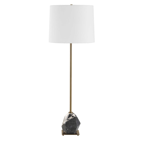 Uttermost Rowland Panda Marble Buffet Lamp - Unique Black & White Design With Antique Brass Accents Black,Brass Marble,Metal,Fabric 30599-1