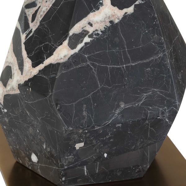 Uttermost Rowland Panda Marble Buffet Lamp - Unique Black & White Design With Antique Brass Accents Black,Brass Marble,Metal,Fabric 30599-1