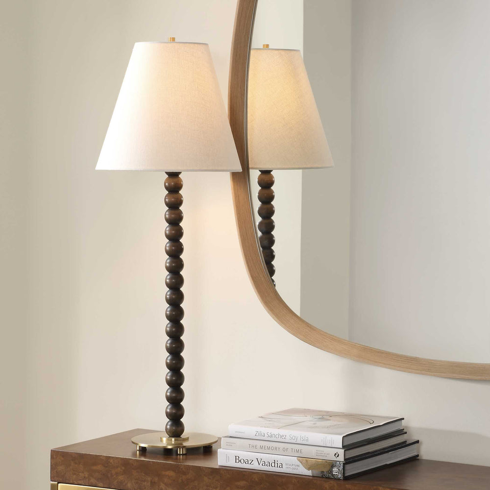 Uttermost Gallus Table Lamp - Elegant Dark Walnut Wood Spheres With Brass Accents And White Shade Brown,Woodtone Metal & Rubber Wood & Fabric 30575