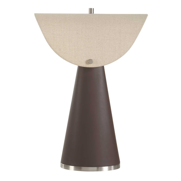 Uttermost Conover Brown Table Lamp: Modern Design With Faux Leather Base & Elegant Linen Shade Brown Metal & Chocolate Color Pu & Fabric 30576-1