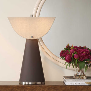 Uttermost Conover Brown Table Lamp: Modern Design With Faux Leather Base & Elegant Linen Shade Brown Metal & Chocolate Color Pu & Fabric 30576-1