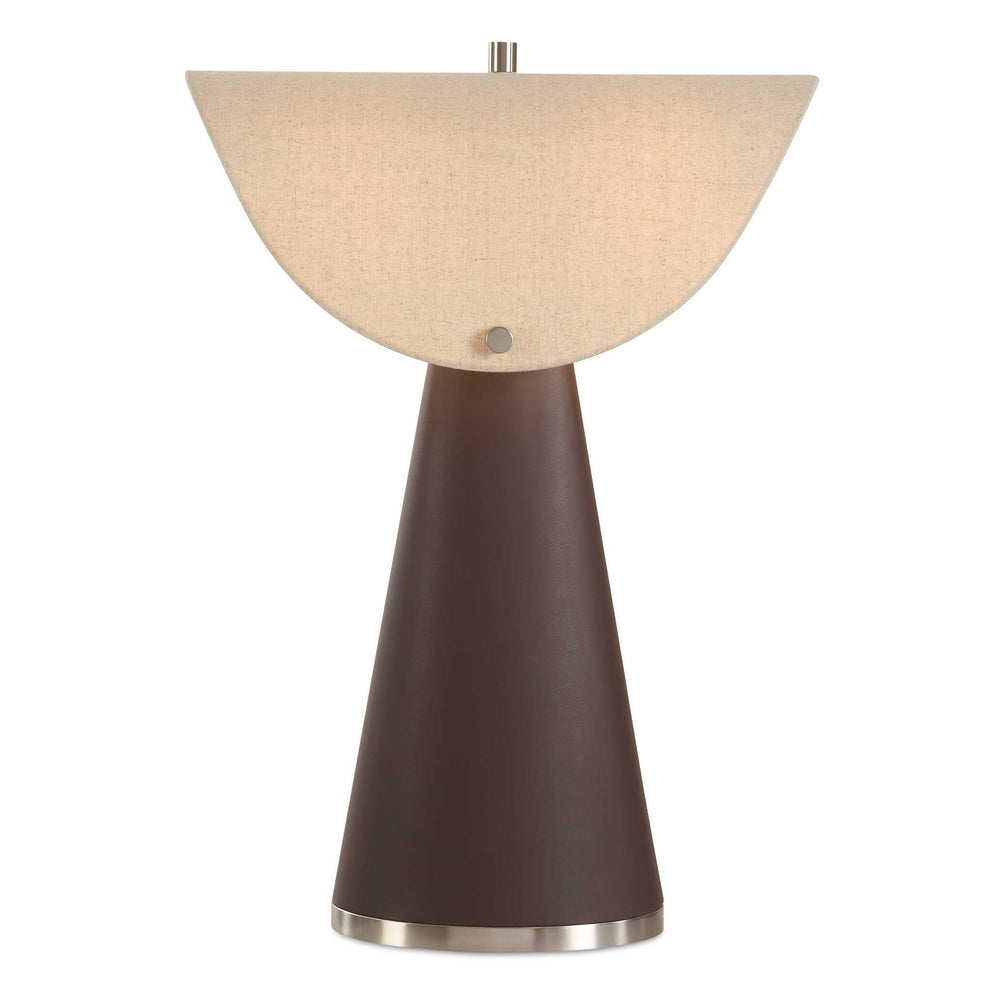 Uttermost Conover Brown Table Lamp: Modern Design With Faux Leather Base & Elegant Linen Shade Brown Metal & Chocolate Color Pu & Fabric 30576-1