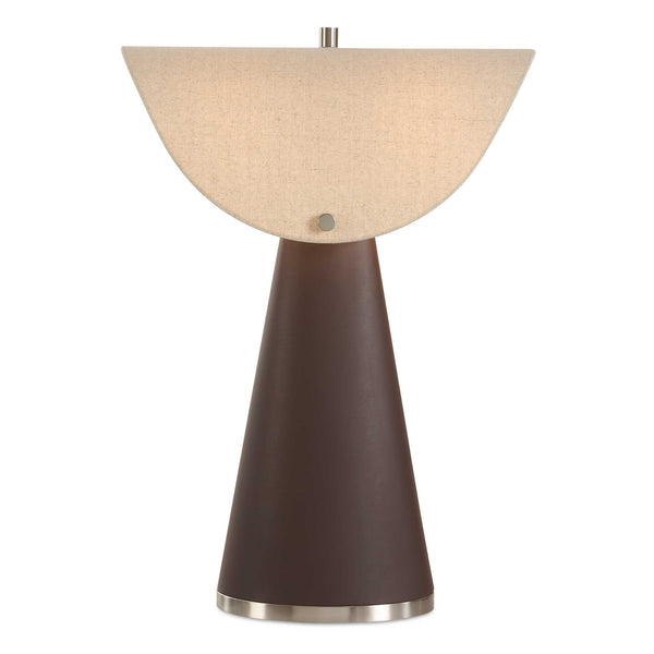 Uttermost Conover Brown Table Lamp: Modern Design With Faux Leather Base & Elegant Linen Shade Brown Metal & Chocolate Color Pu & Fabric 30576-1