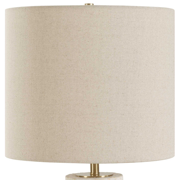 Uttermost Doreyn Ivory Table Lamp - Textured Aged Ivory Base With Antique Brass Accents & Beige Shade White Metal & Ceramic & Fabric 30577-1