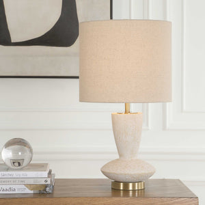 Uttermost Doreyn Ivory Table Lamp - Textured Aged Ivory Base With Antique Brass Accents & Beige Shade White Metal & Ceramic & Fabric 30577-1