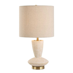 Uttermost Doreyn Ivory Table Lamp - Textured Aged Ivory Base With Antique Brass Accents & Beige Shade White Metal & Ceramic & Fabric 30577-1