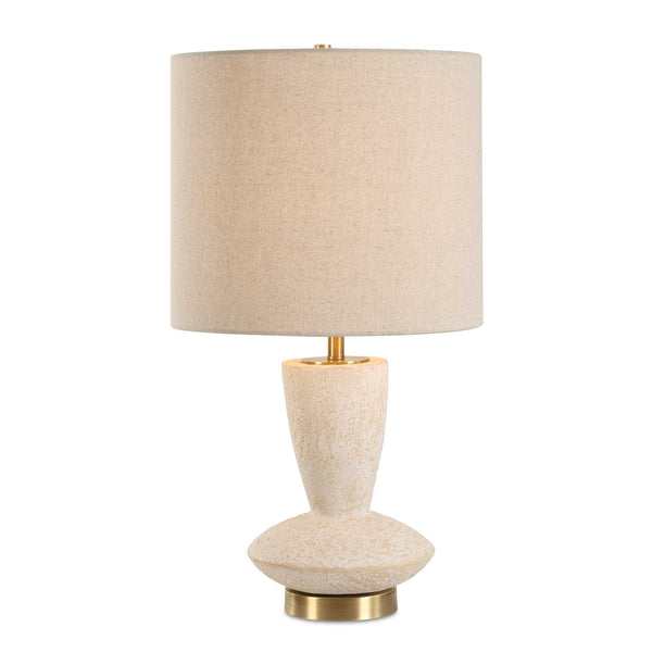 Uttermost Doreyn Ivory Table Lamp - Textured Aged Ivory Base With Antique Brass Accents & Beige Shade White Metal & Ceramic & Fabric 30577-1