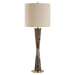 Uttermost Jameson Hourglass Marble Cones Table Lamp With Antique Brass Accents & Beige Linen Shade Brown Metal & Marble & Fabric 30579