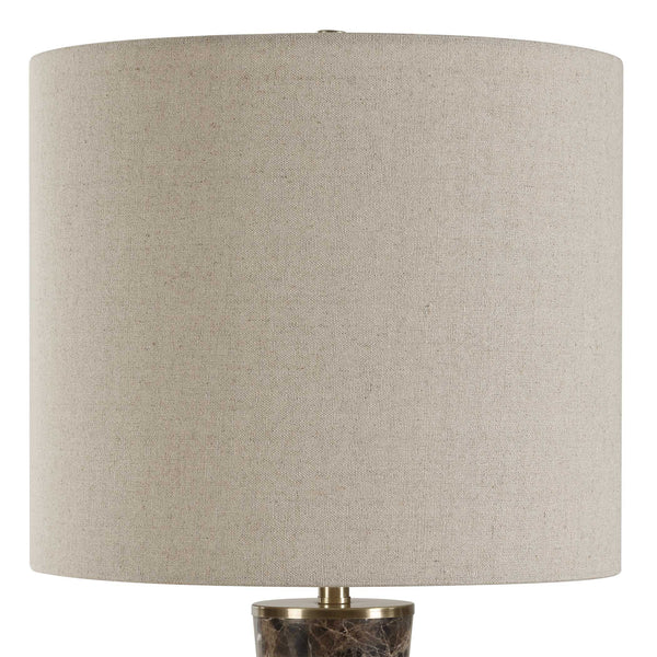 Uttermost Jameson Hourglass Marble Cones Table Lamp With Antique Brass Accents & Beige Linen Shade Brown Metal & Marble & Fabric 30579