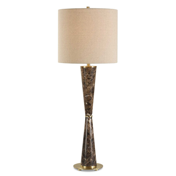 Uttermost Jameson Hourglass Marble Cones Table Lamp With Antique Brass Accents & Beige Linen Shade Brown Metal & Marble & Fabric 30579