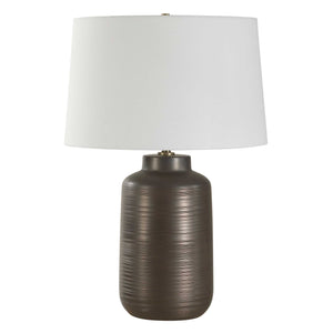 Uttermost Uttermost Calderone Bronze Table Lamp — 27.5" Dark Bronze Porcelain Base, Brass Accents & White Linen Shade 30602-1