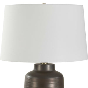 Uttermost Uttermost Calderone Bronze Table Lamp — 27.5" Dark Bronze Porcelain Base, Brass Accents & White Linen Shade 30602-1